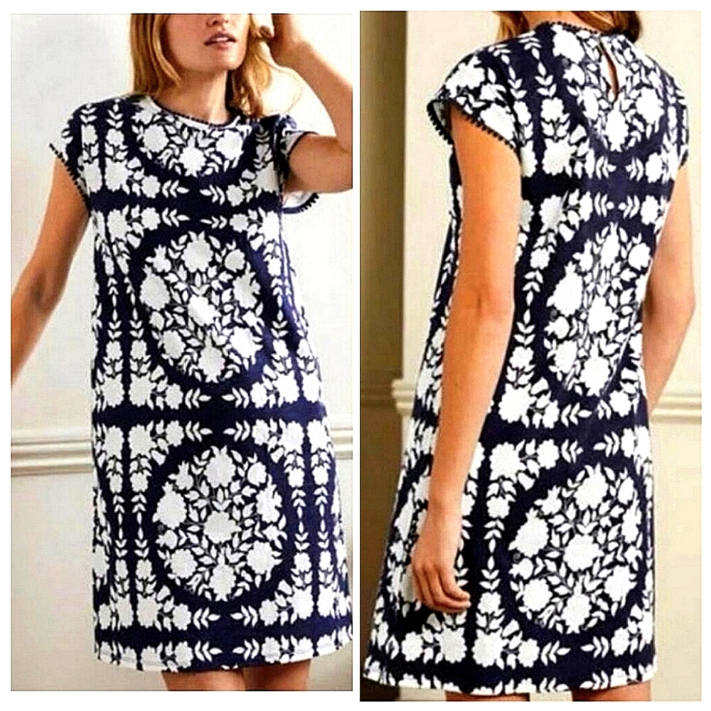 GUC Boden Navy and White Floral Mini Dress - Picture 3 of 12